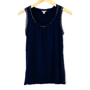 J. Jill | Black cotton scoop neck silk trim tank top blouse size small